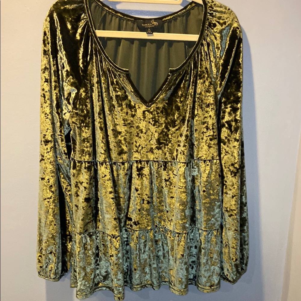 Suzanne Betro Velvet Blouse in Olive Green